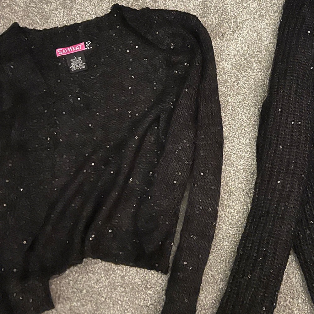 Say What? Kids Sequin Black Sparkly shawl sweater
